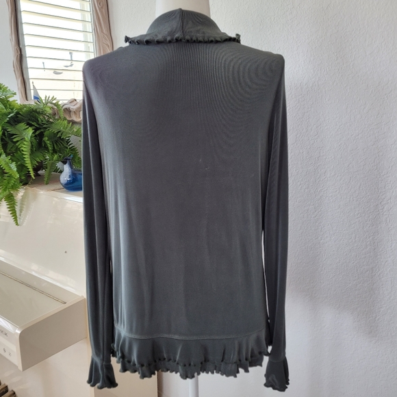 New Boston Proper Olive Green Ruffled Stretch Cardigan, size M - Picture 4 of 9